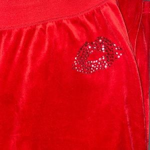 y2k red flared pants with kiss.